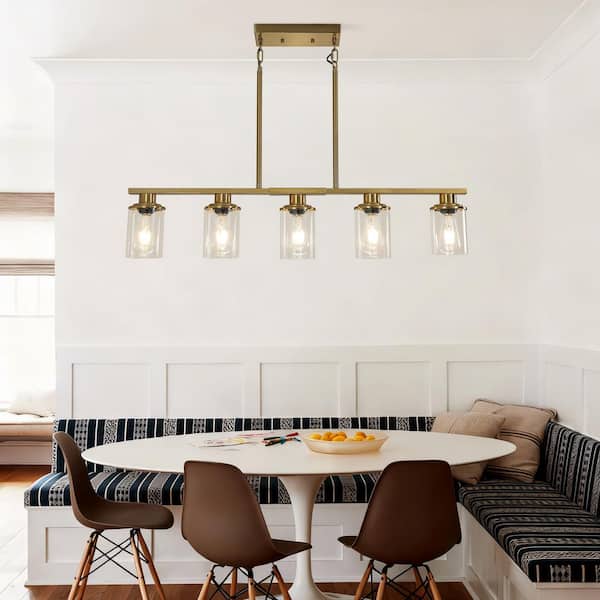 37.4 in. Modern Chandelier 5-Light Gold Chandelier For Dining Room or Kitchen with Clear Glass Shade