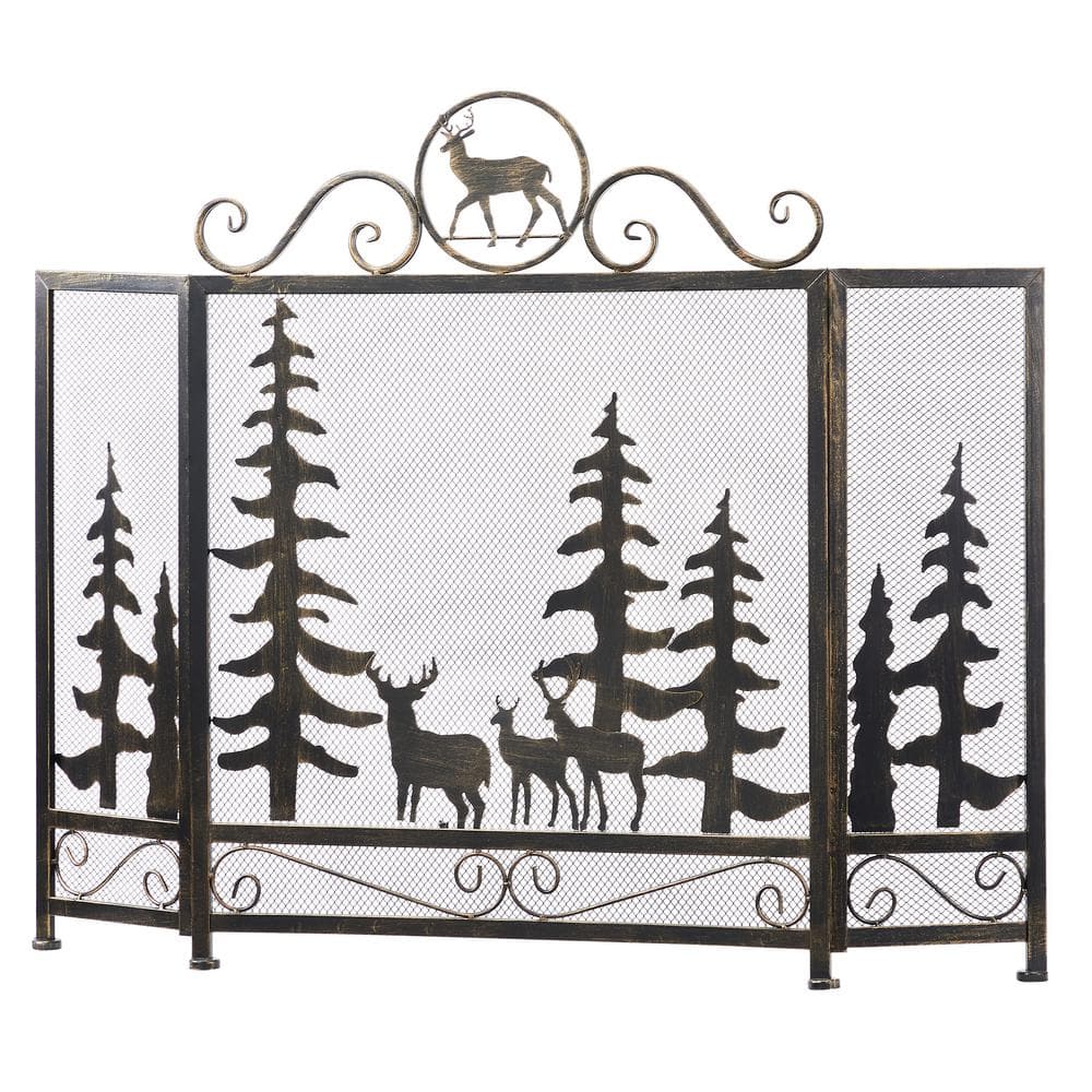 Vanity Art Savona Black Iron 3Panel Fireplace Screen with Decorative