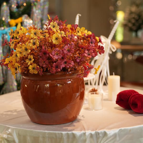 GOGEXX Set of 3, Handmade Rust Red 11.6 in. H Round Ceramic Plant