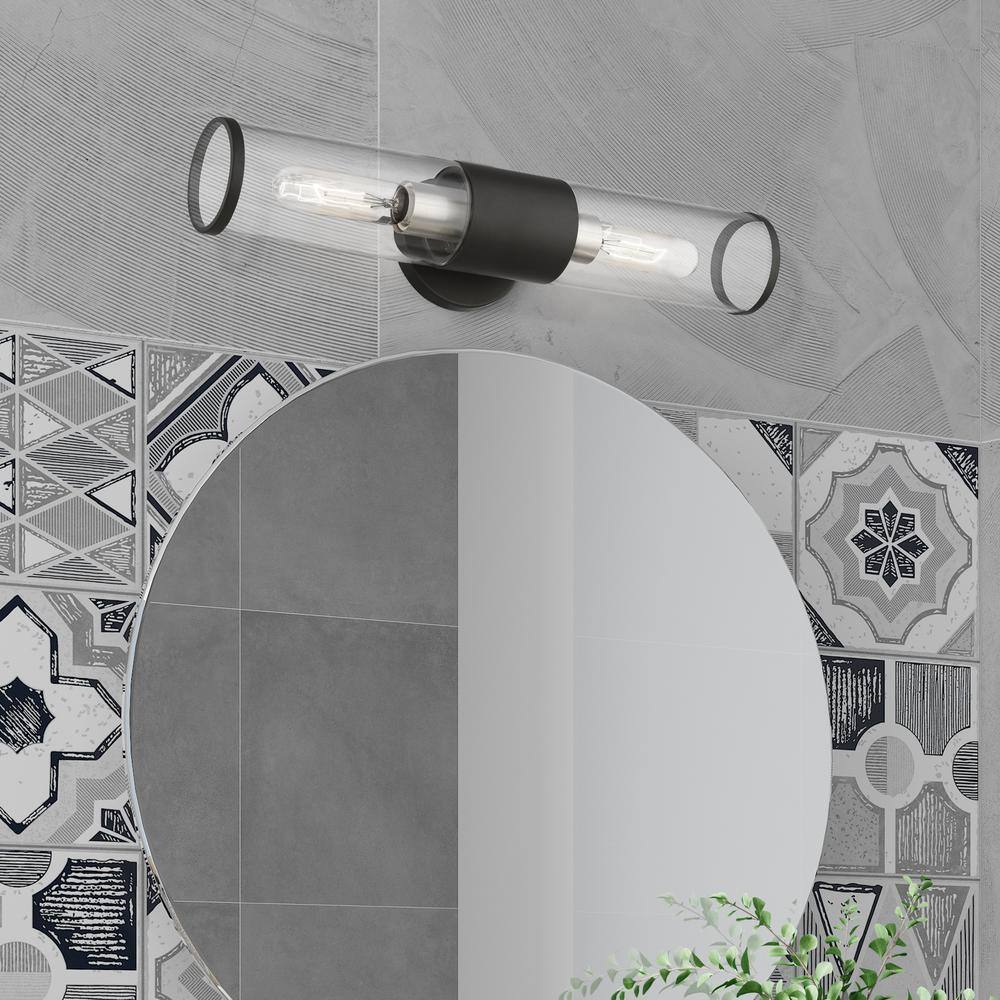 Bancroft Sleek Black Steel 2-Light Vanity Sconce with Clear Glass