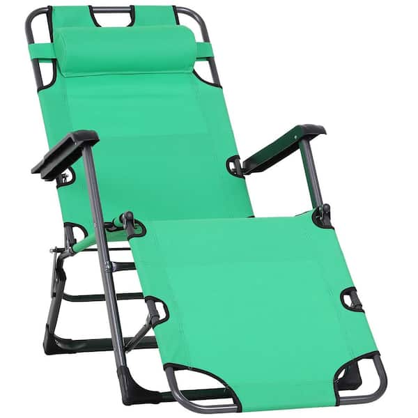 Otryad Tanning Chair, 2-in-1 Beach Lounge Chair and Camping Chair w/Pillow and Pocket, Adjustable Chaise for Sunbathing Outside