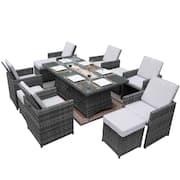 Amanda Gray Plus 10-Piece Wicker Patio Fire Pit Conversation Sofa Set with Beige Cushions