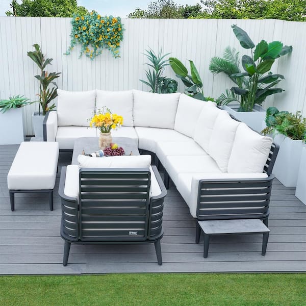 9-Piece Aluminum Patio Sectional Conversation Set With Cushions