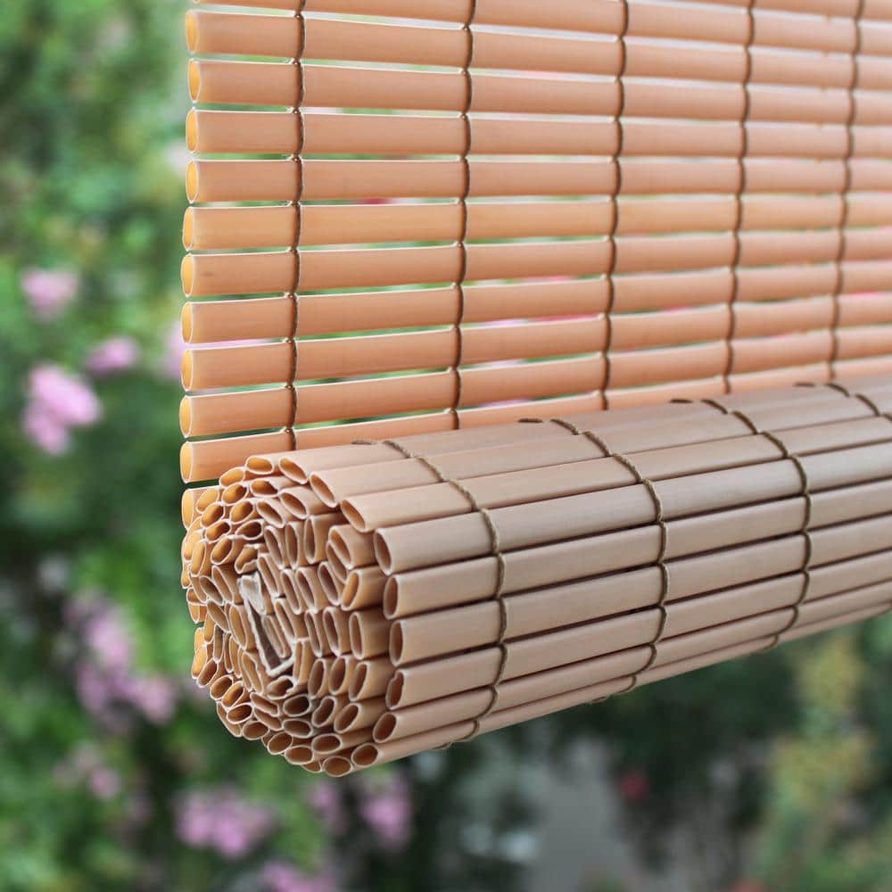 Cordless Woodgrain PVC Roll-Up Outdoor Blackout Shade 36" x 72"