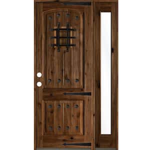 50 in. x 96 in. Medit. Knotty Alder Right-Hand/Inswing Clear Glass Provincial Stain Wood Prehung Front Door w/RFSL