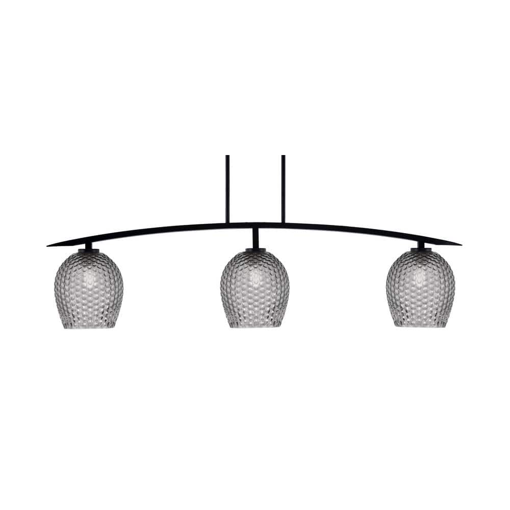 Siena 3-Light Matte Black Billiard Light with 7.5 in. Smoke Textured Glass 