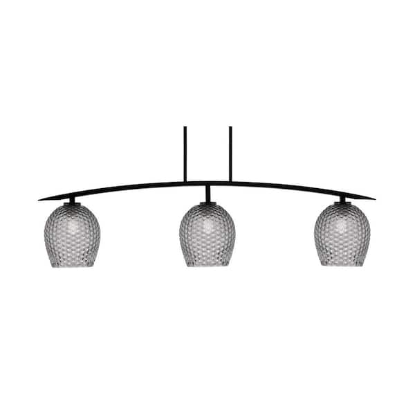 Unbranded Siena 3-Light Matte Black Billiard Light with 7.5 in. Smoke Textured Glass Shades No Bulbs Included