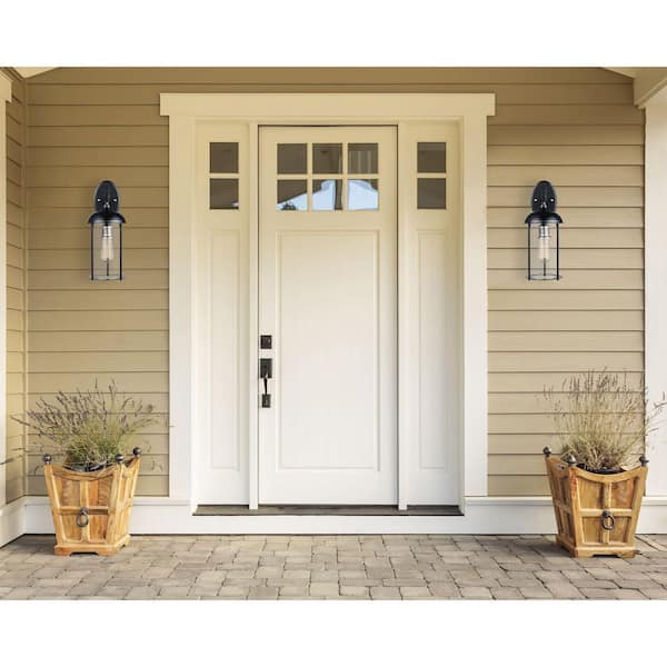 Blues 16.5 in. 1-Light Black and Brushed Nickel Outdoor Wall Light Fixture with Clear Glass