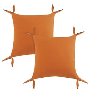 Marty Orange Solid Color Tasseled 20 in. x 20 in. Throw Pillow Set of 2