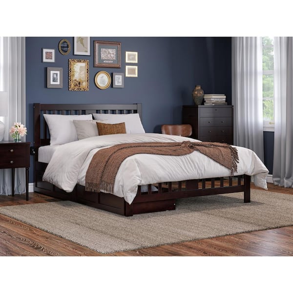 AFI Tahoe Espresso Queen Solid Wood Storage Platform Bed with Footboard and 2-Drawers