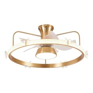 28 in. Indoor Integrated Modern Round Crystal Low Profile Ceiling Fan with Light, Enclosed Caged Fandelier for Bedroom