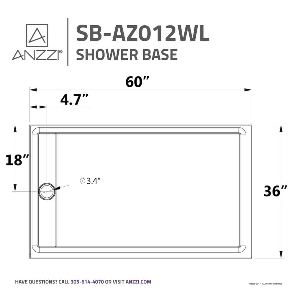 Field Series 60'' White Acrylic Double Threshold Shower Base