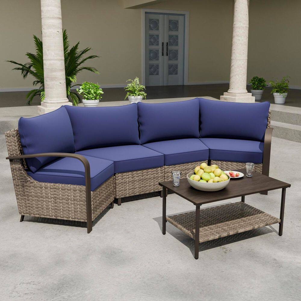 5-Piece Wicker Patio Conversation Sectional Seating Set with Blue Cushions price history on PriceWatchPro