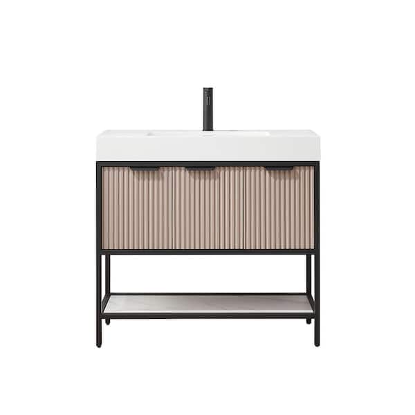 Marcilla 36 in. W x 20 in. D x 34 in. H Single Sink Bath Vanity in Almond Coffee with White Integral Sink Top