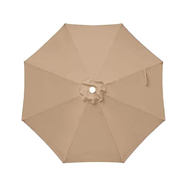 Zeus & Ruta 9 ft. Tan Patio Umbrella Replacement Canopy Outdoor Table Market Umbrella Replacement Top Cover for Garden, Patio