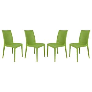 Green Mace Modern Stackable Plastic Weave Design Indoor Outdoor Dining Chair (Set of 4)
