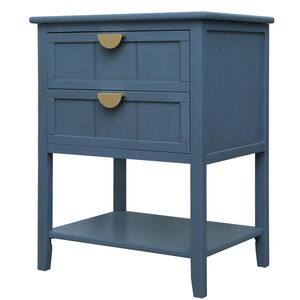 22 in. W x 15.75 in. D x 28.5 in. H Blue Linen Cabinet with 2-Drawer Nightstand and 1-Open Shelf