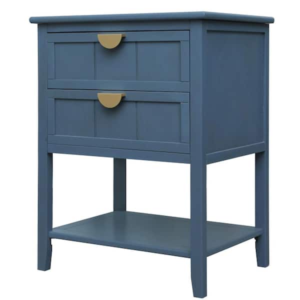 Unbranded 22 in. W x 15.75 in. D x 28.5 in. H Blue Linen Cabinet with 2-Drawer Nightstand and 1-Open Shelf