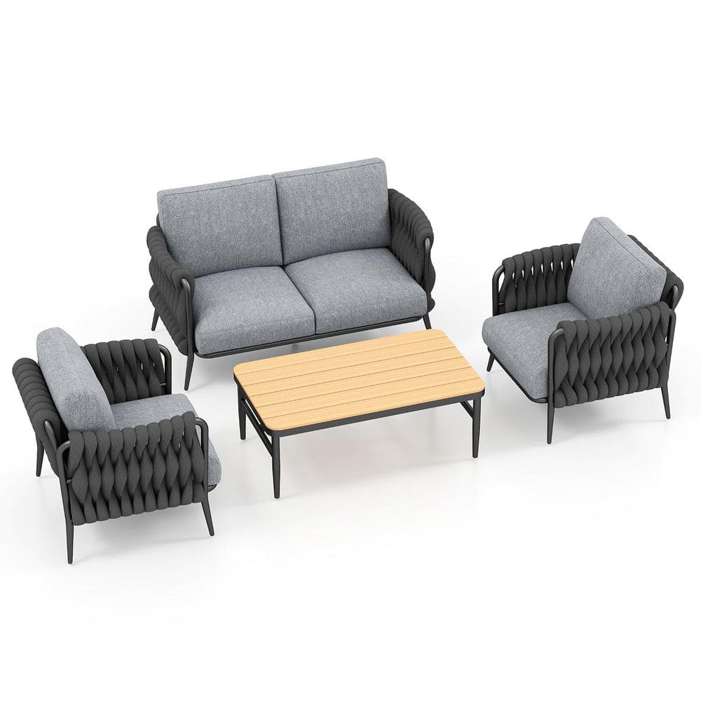 AeroWeave Series 4-Piece Outdoor Patio Conversation Set with Coffee Table and Grey Cushions price history on PriceWatchPro