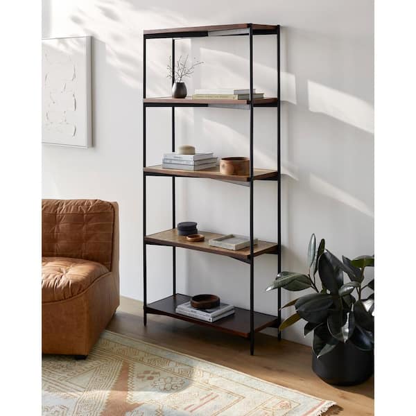 Livabliss Yajaira 72 in. Tall Brown Wood 5-Shelf Accent Bookcase
