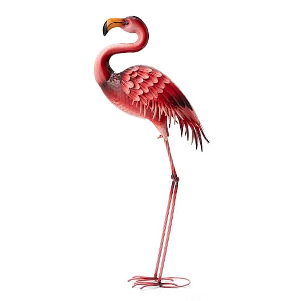 Glitzhome 35.25 in. H Metal Standing Flamingo  Garden Statue  with Stakes