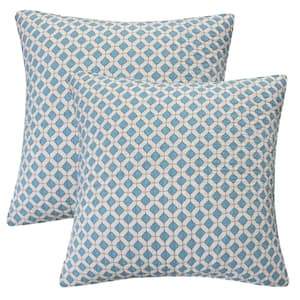 Palladium Grey - Blue Geometric Quilted Cotton Euro Sham (Set of 2)