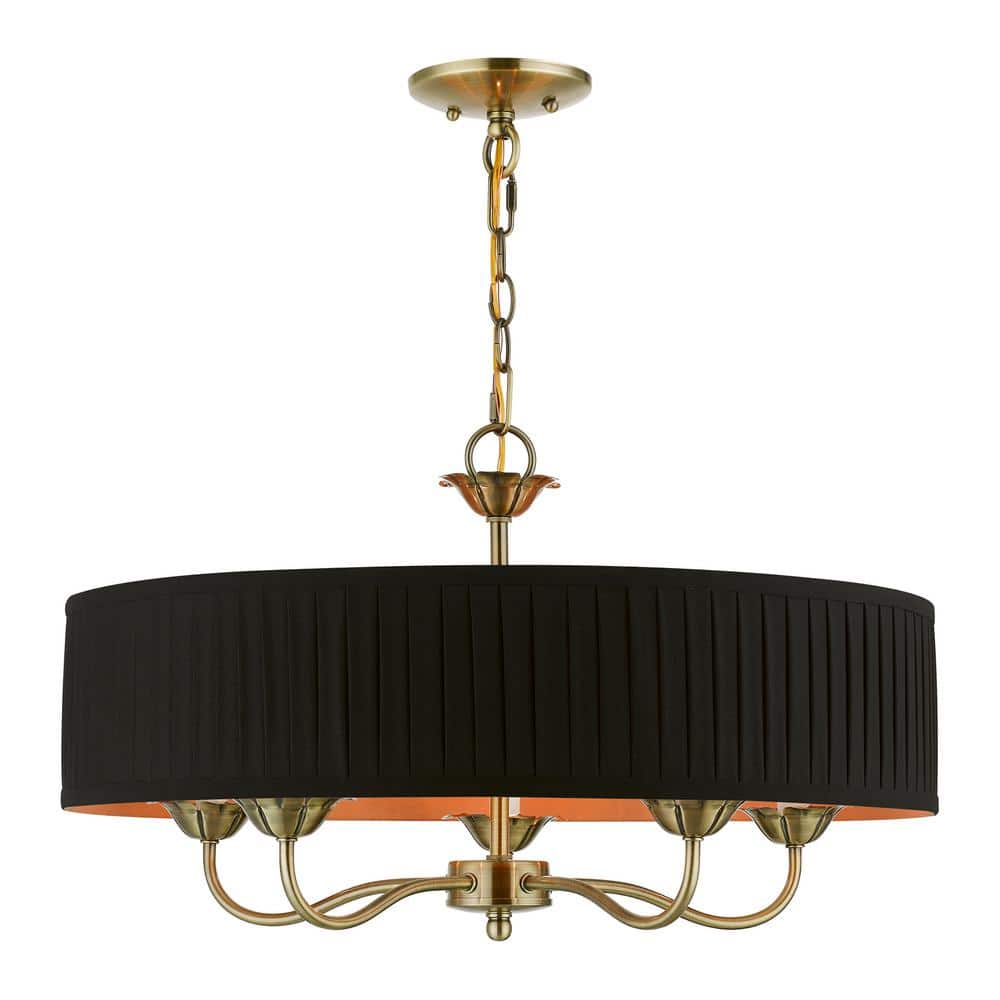 Applevale 5-Light Antique Brass Pendant Chandelier with Pleated Black Fabric Shade and Orange Fabric Inside price history on PriceWatchPro