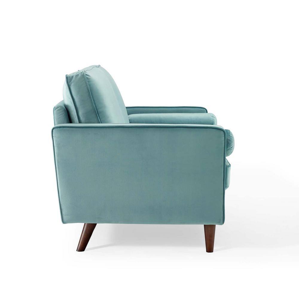 Mint Green Velvet Tufted Loveseat with Walnut Wood Legs