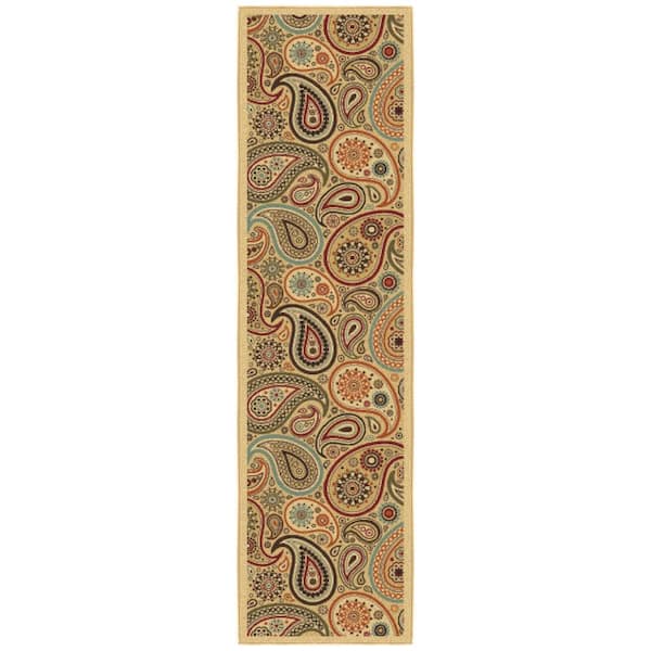 Ottomanson Ottohome Collection Non-Slip Rubberback Paisley Design 2x7 Indoor Runner Rug, 1 ft. 10 in. x 7 ft., Camel