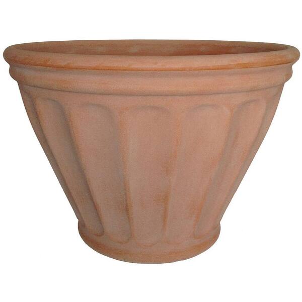 Planters Online 24 in. Round Aged Terra Cotta Resin Baccellato Bell Planter