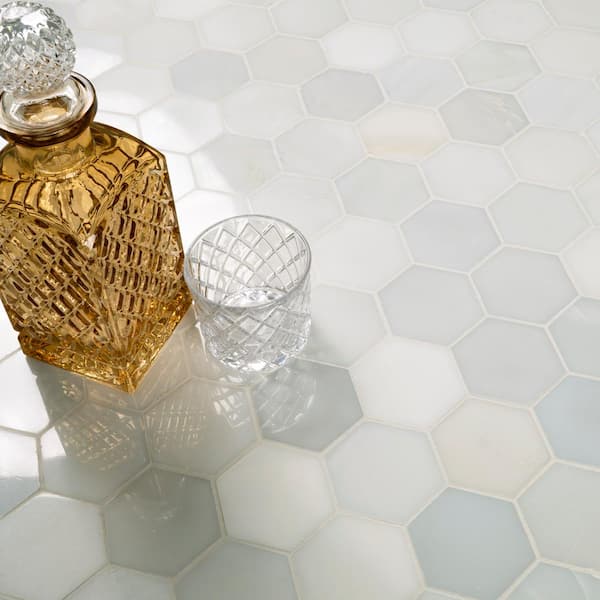 Apollo Tile Winterland White 12-in x 12-in Multi-finish Glass Herringbone Patterned Floor and Wall Tile (4.83-sq. ft/ Carton)
