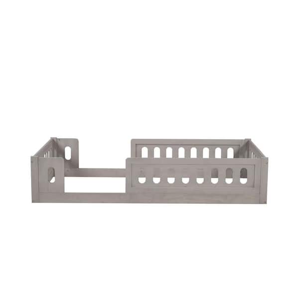 Gray/Greige Frame Twin Size Platform Bed with Guardrail