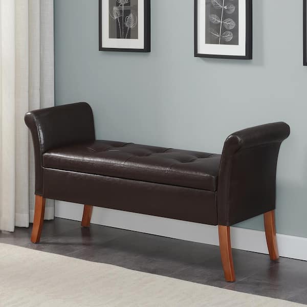 Convenience Concepts Designs4Comfort Garbo Brown Espresso Faux Leather Bench with Storage 25.25 in. H x 51.25 in. W x 17 in. D