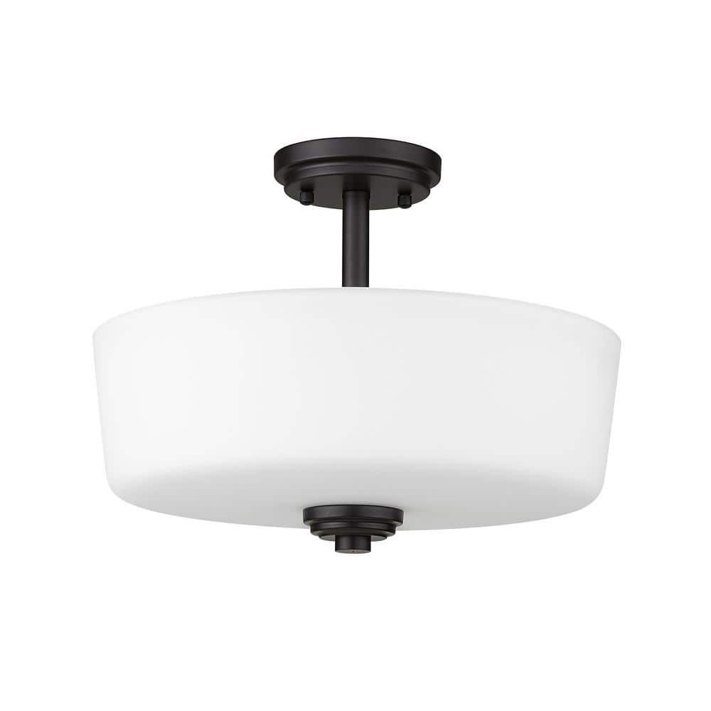 Arlington 14.75" Bronze Semi-Flush Mount with Matte Opal Glass Shade