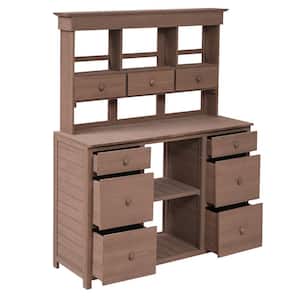 50.1 in. W x 65.7 in. H Garden Potting Bench Table, Rustic and Sleek Design with Multiple Drawers and Shelves, Brown