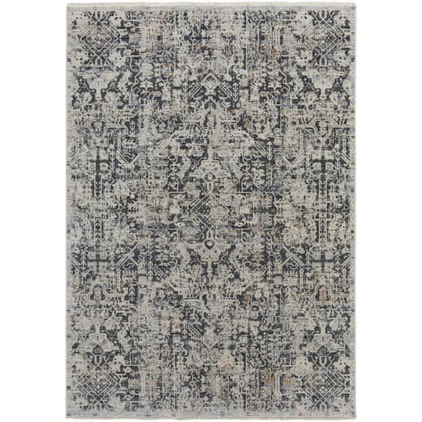 2 X 8 Gray, Ivory Abstract Area Rug