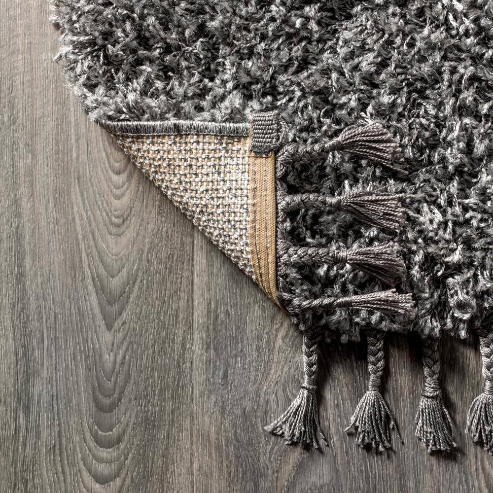 Charcoal Reversible Rectangular Shag Area Rug with Tassels