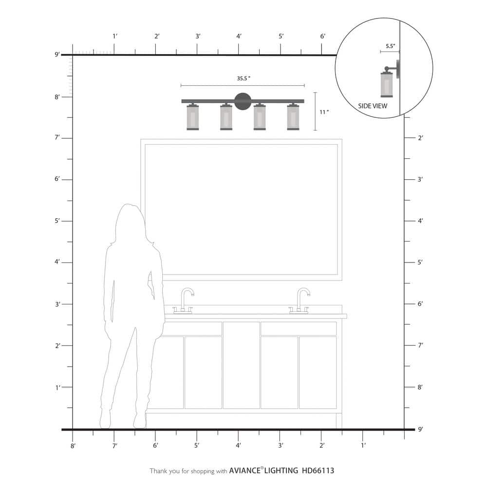 Industro Sleek 4-Light Black and Brushed Nickel Outdoor Vanity Sconce