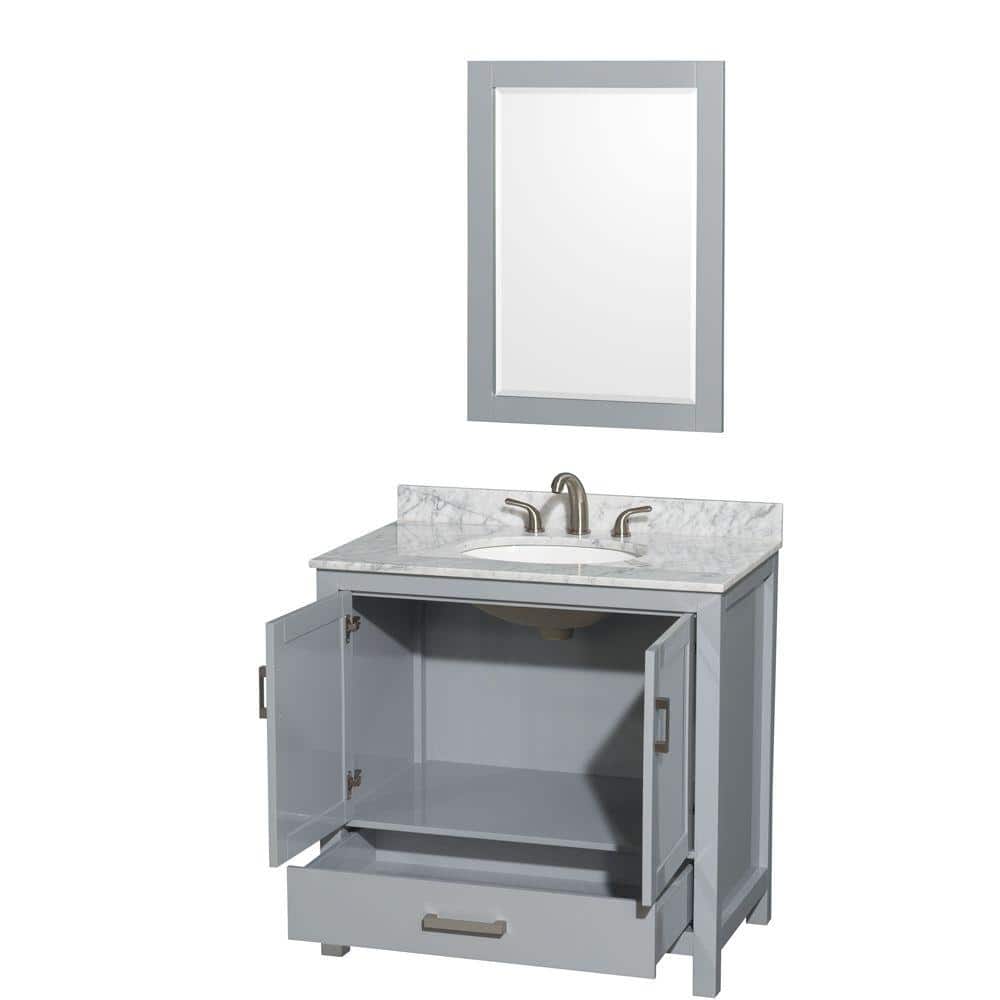 Sheffield 36'' Gray Solid Wood Single Bathroom Vanity with Marble Top