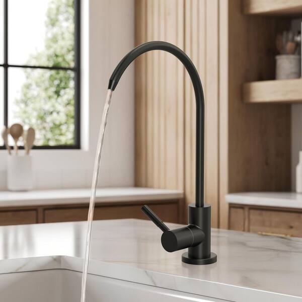 Single Handle Deck Mount Standard Kitchen Faucet in Stainless Steel Matte Black