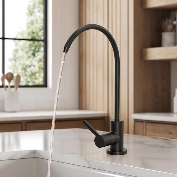 Single Handle Deck Mount Standard Kitchen Faucet in Stainless Steel Matte Black
