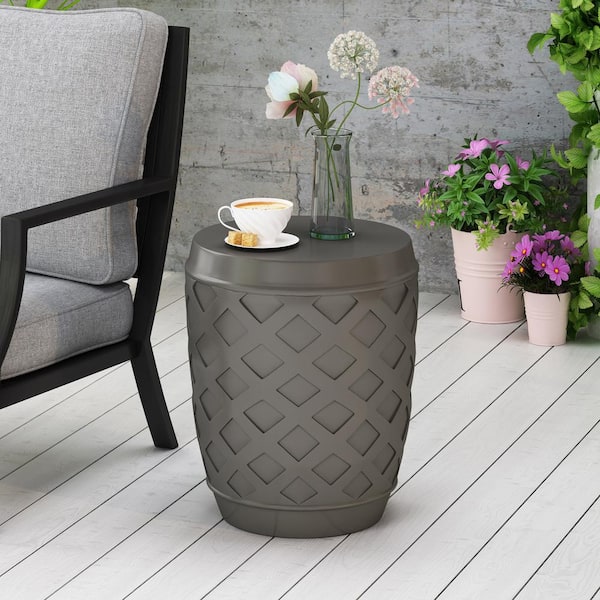 Noble House Adonis Light Grey Round Stone Outdoor Side Table