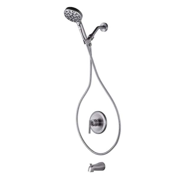 Single Handle 7-Spray Shower Faucet 1.8 GPM with Shower Adjustable Head and Tub Spout in Brushed Nickel (Valve Included)
