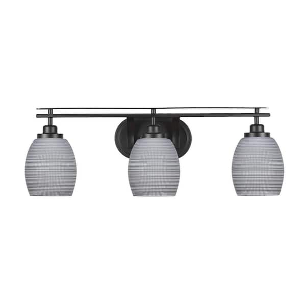Unbranded Monroe 26.75 in. 3-Light Matte Black Vanity Light 5 in. Gray Matrix Glass Shade No Bulbs Included