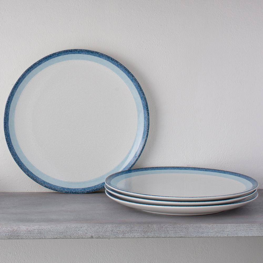 Sky Blue Porcelain Microwave-Safe Dinner Plates, Set of 4