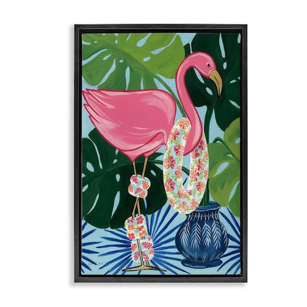 Stupell Industries Beach Ready Flamingo by Yvette St. Amant Black Floater Frame Animal Graphic Art Print 31 in. x 21 in.