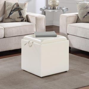 Designs4Comfort Park Avenue White Faux Leather Storage Ottoman with Stool and Reversible Tray