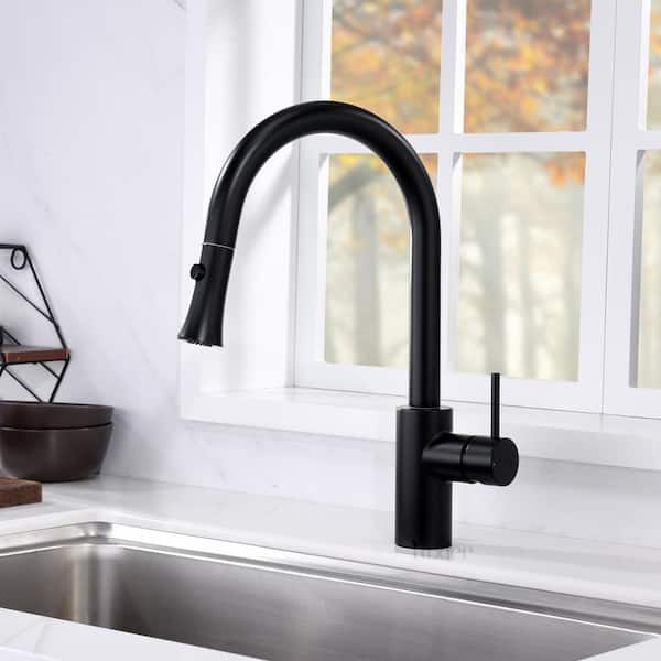 Single-Handle Pull-Down Sprayer Kitchen Faucet with 2-Function Sprayhead in Matte Black