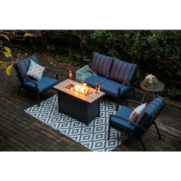 Black Aluminum Outdoor Patio Fire Pit, Fire Pit On Wheels Home Depot