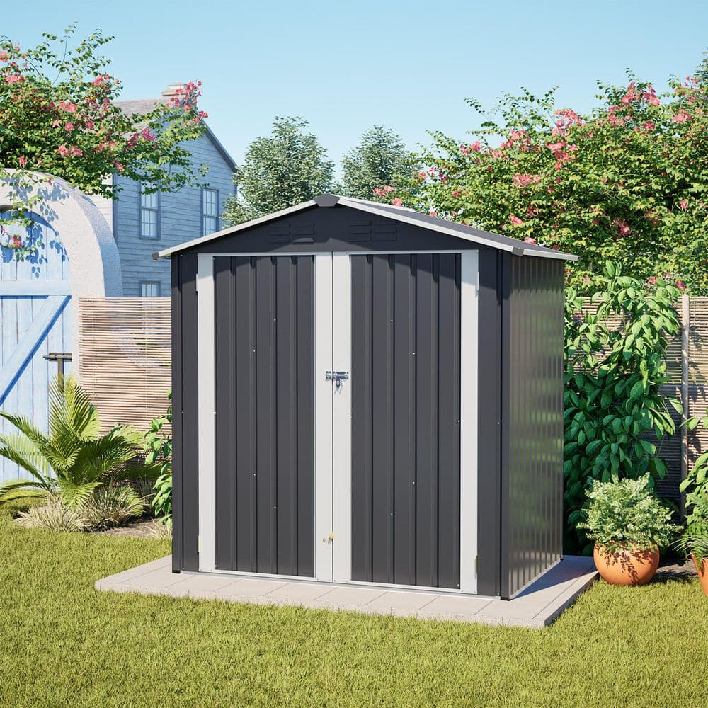 6 ft. W x 4 ft. D Metal Shed with Double Door, With base frame